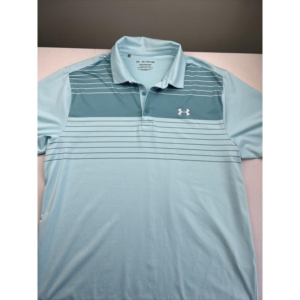 Under Armour The Playoff Polo Mens XXL Lightweight Teal Striped Golf